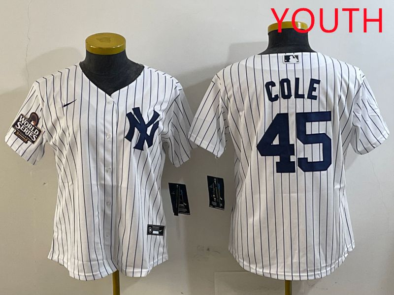 Youth New York Yankees #45 Cole White Stripe Game 2025 Nike MLB Jersey style 3->youth mlb jersey->Youth Jersey